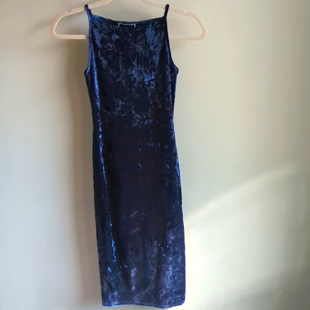 Another_Story. Women's Navy Blue Velvet Dress. Size Small. - Picture 5 of 8